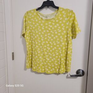 Cato Womens Top Size 14/16W‎ Yellow White Floral Short Sleeve Casual Pre-Owned
